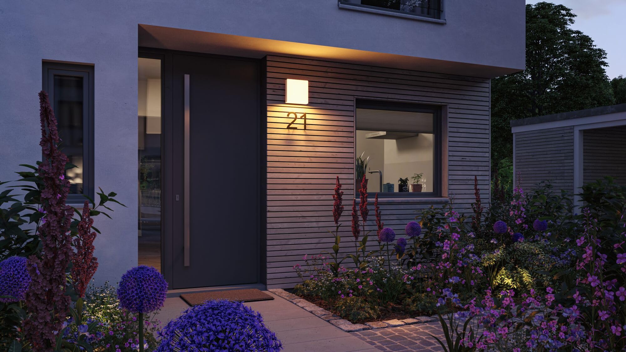 Paulmann LED Außenwandleuchte Smart Home Zigbee 3.0 Azalena Dämmerungsgesteuerter Bewegungsmelder (HF) insektenfreundlich IP44 250x250mm Tunable Warm 8,5W 700lm 230V Weiß Kunststoff, Aluminium 94843