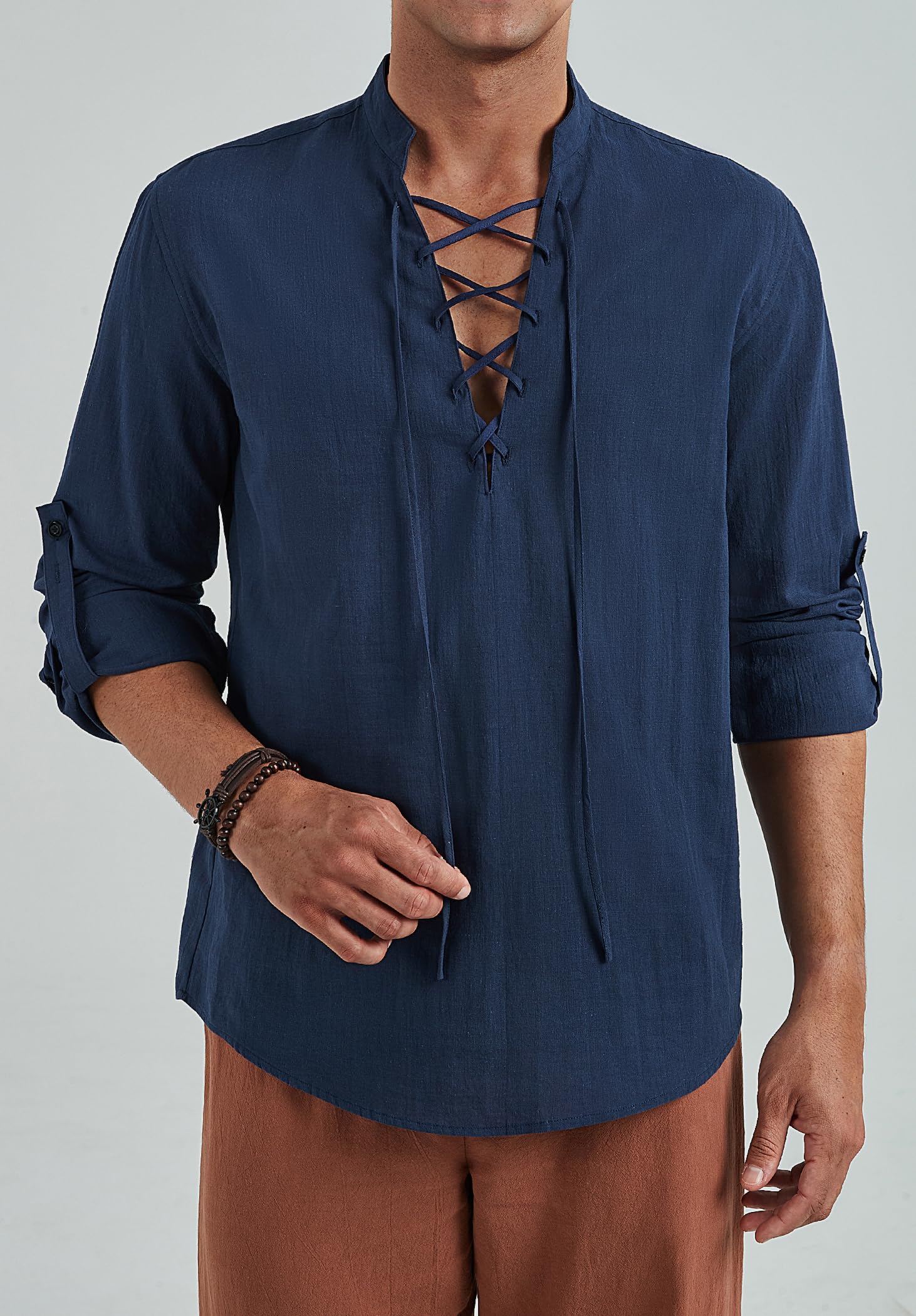 Enlision Chemise en Lin à Lacets pour Homme Costume Vintage médiéval décontracté à Manches Longues Viking Pirate Chemise