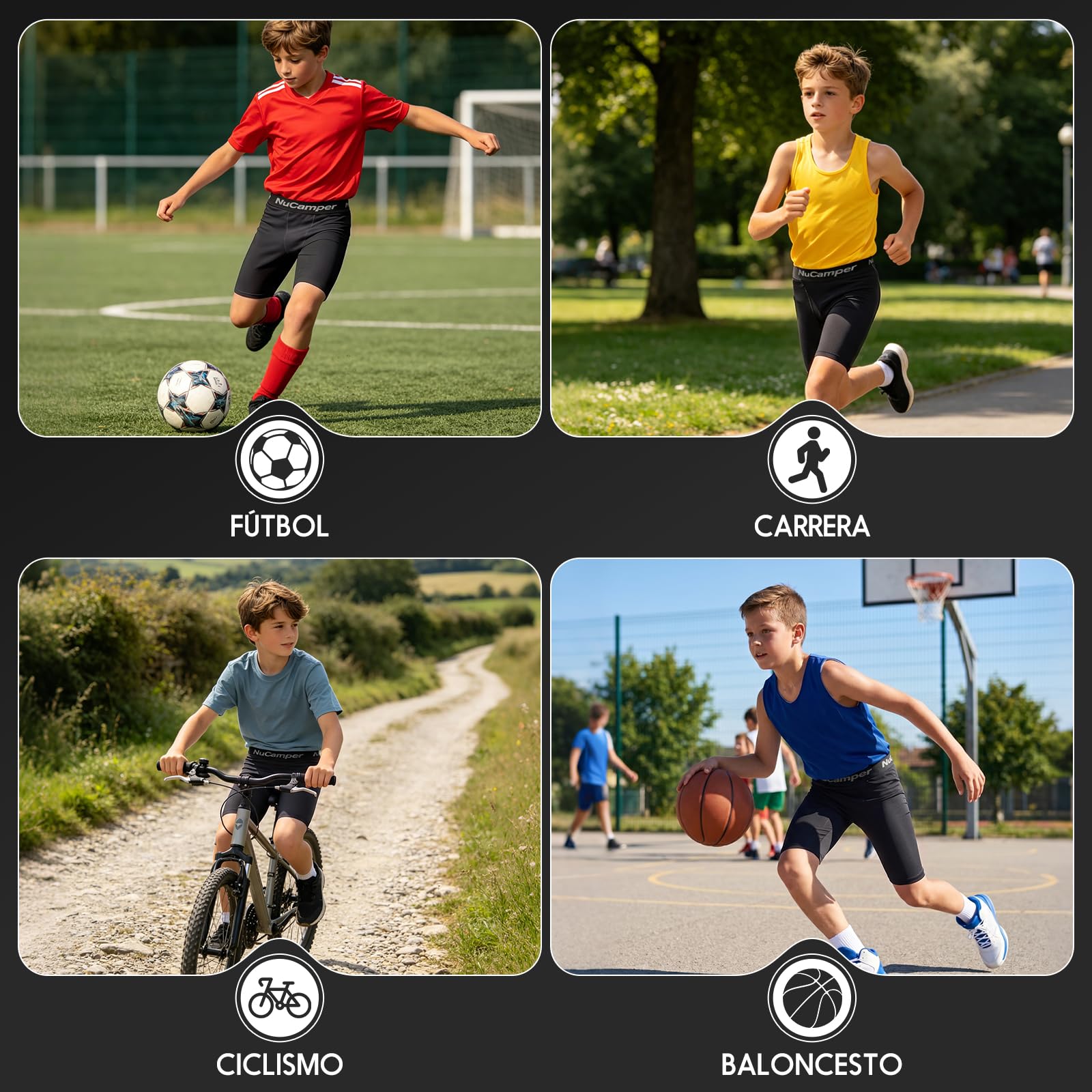NuCamper Pantalones Cortos de Compresión para Niños Transpirable Deportivo Ropa Interior Fútbol Rugby Running Ciclismo
