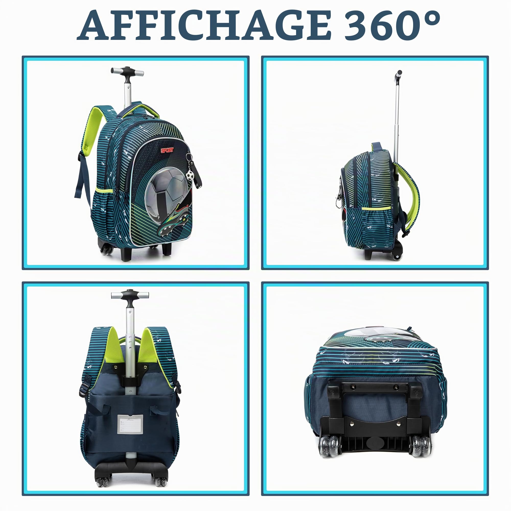 HTgroce Cartable a Roulette Garçon Primaire, Cartables Scolaire Trolley Bag Sac à Dos avec roulettes Léger CP Cartable Ensemble de Sac de Voyage pour L'école, Le Voyage, la randonnée.