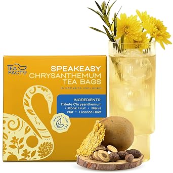 Tea Facto Speak Easy* Chrysanthemum Tea Bags with Licorice Root, Mulva Nuts Monk Fruit - Natural Fiber, No Added Sugar, No Caffeine - 10 Count