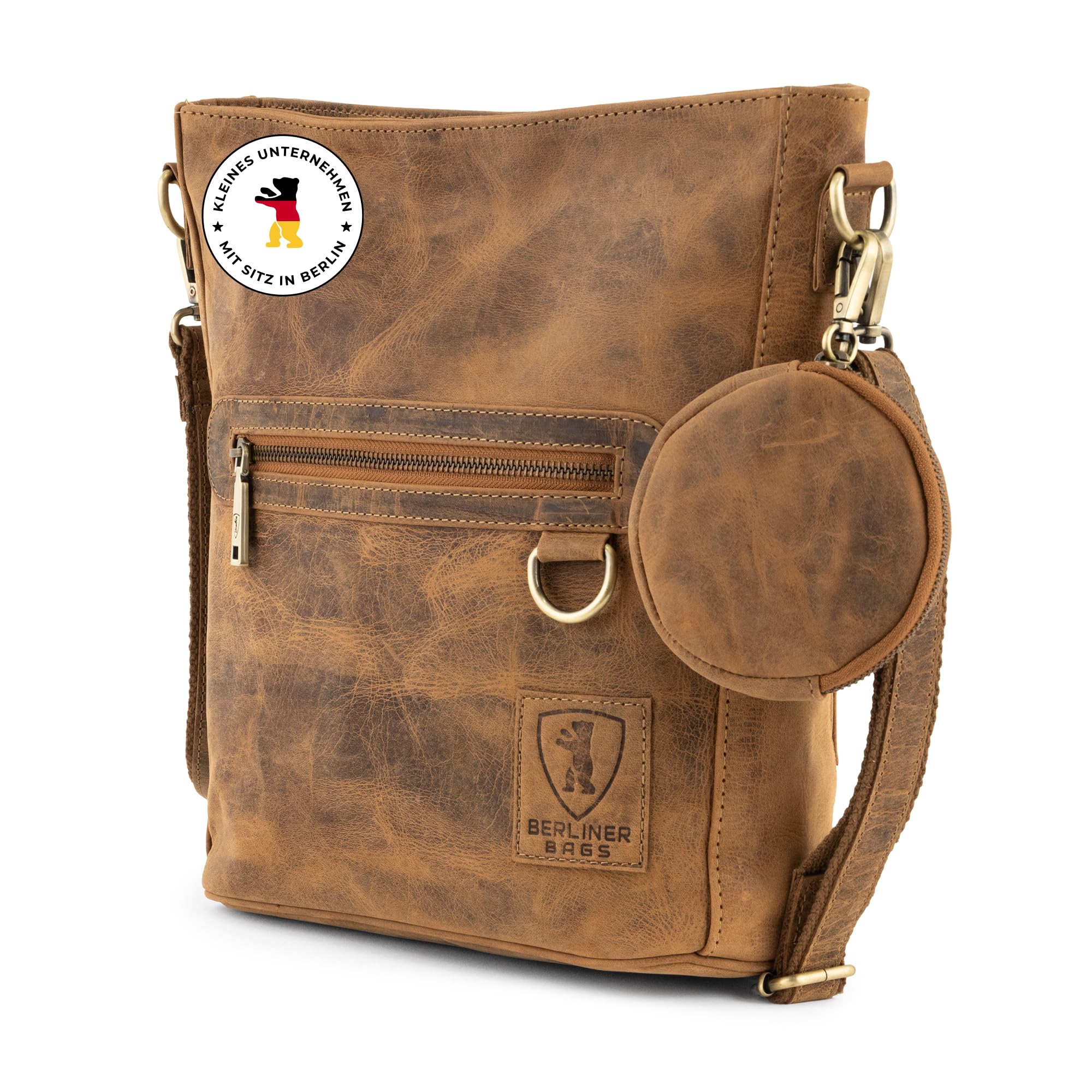 Berliner Bags Vintage Schultertasche Siena, Mittelgroße Umhängetasche aus Leder, Crossbody Bag, Handtasche für Damen - Braun