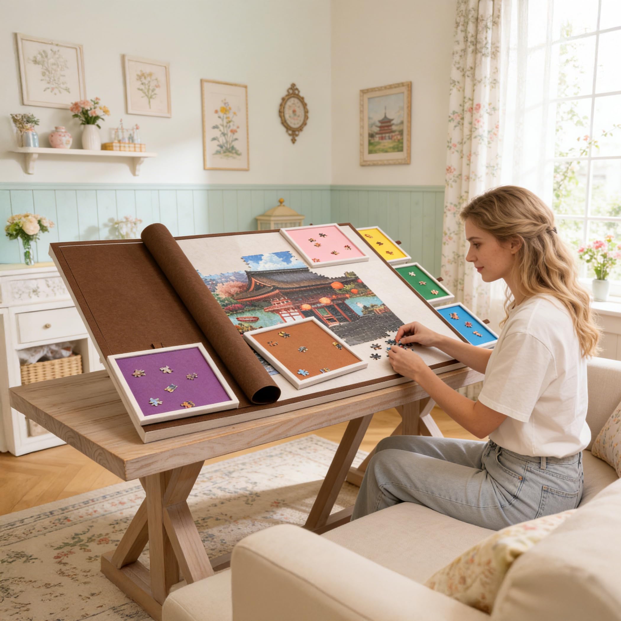 2000 Piece Foldable & Tilting Puzzle Board with 6 Drawers & Cover, Lightweight & Portable Puzzle Table with Built-in Stand for Angle Adjustment, for 2000 1500 1000 Pieces Jigsaw Puzzles