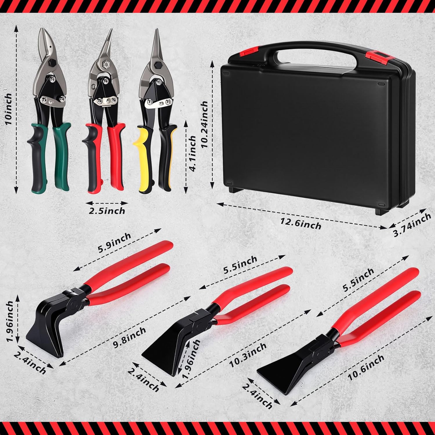 6-in-1 Sheet Metal Tools Set, 3 Hand Seamers Bending Pliers Kit(straight Jaw, 45°, 90°) and 3 Aviation Tin Snips Kit 10" (Straight Left and Right) with Storage Case for HVAC Roofing Duct Work