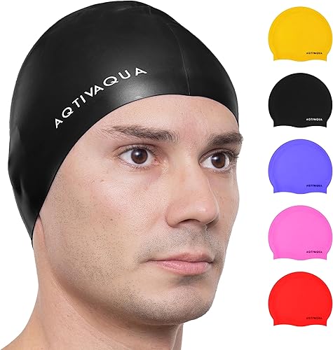 AqtivAqua Gorro de natación de silicona impermeable  Cómodo gorro de natación para mujeres, hombres, adultos y niños