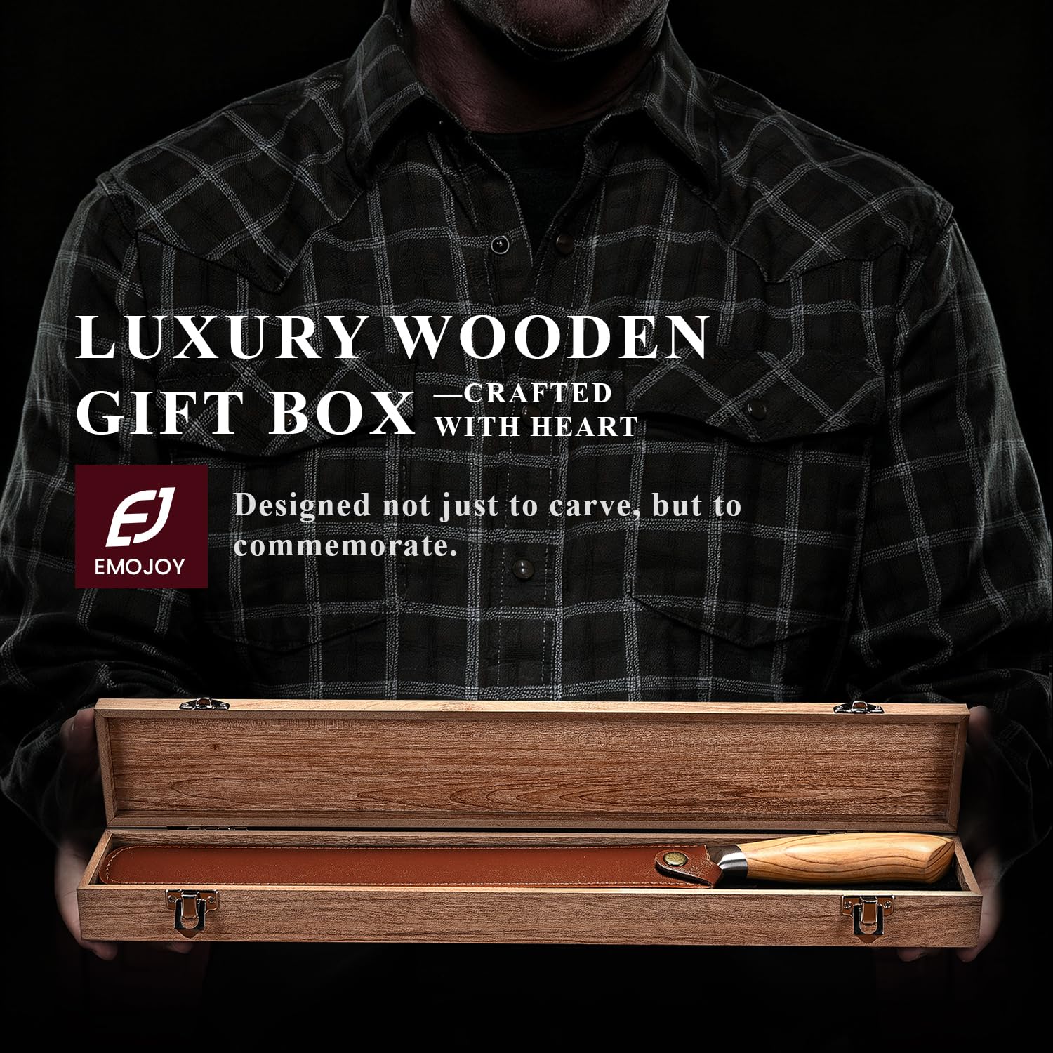 Emojoy Damascus Brisket Slicing Knife, 12" Carving Knife with Japanese Steel, Olive Wood Handle, Luxury Wooden Gift Box, Razor Sharp for Meat & Turkey — Amazon image 6
