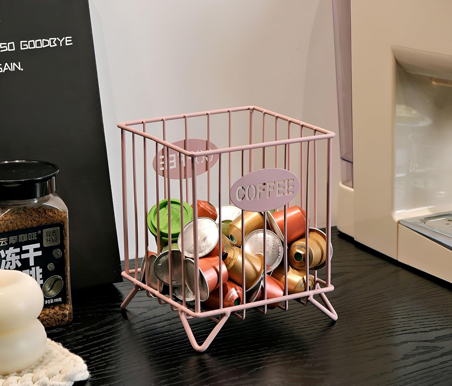 Coffee Pod Holders for Counter, K-Cup Holder, Metal Coffee Pod Basket, Espresso Pods Organizer, Coffee Station Accessories (Pink)