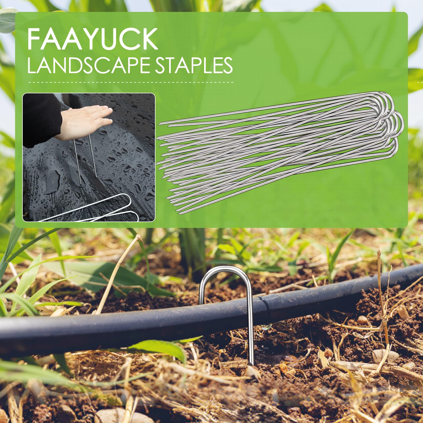 Estacas de jardín de 12 pulgadas, paquete de 100 grapas galvanizadas resistentes de calibre 11 en forma de U para decoraciones al aire libre, estacas de tierra para tela de barrera de malezas, tubos