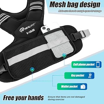 NEALFIT Weighted Vest for Women and Men, 5-10lb/11-20lb/18-30lb Adjustable Weighted Vest with Reflective Strip, Body Weight Vest for Walking, Running, Fitness, Strength Training