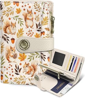 Squirrel Wallet Women RFID Cute Passport Holder Credit Card Holder | 6.7" x 4.4" x 1.3" Bifold, Travel billfold, Zipper Pocket, PU Leather, Clutch, Purse, ID Window, Pen Holder, Gift Ladies Girl