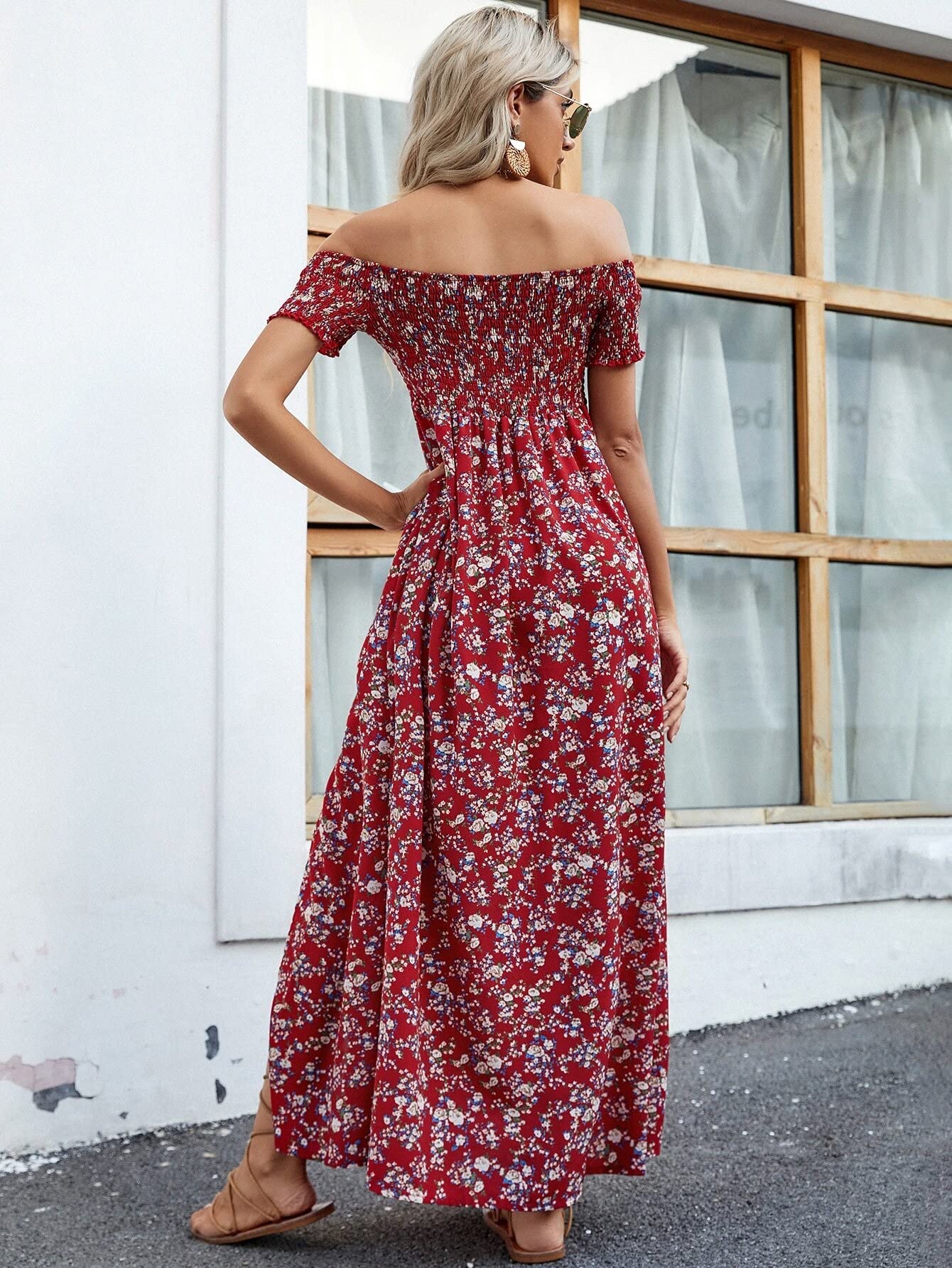 Amazon.com: DLQYYS Boho Off Shoulder Ditsy Floral High Split Dress Regular  Sleeve : Clothing, Shoes & Jewelry