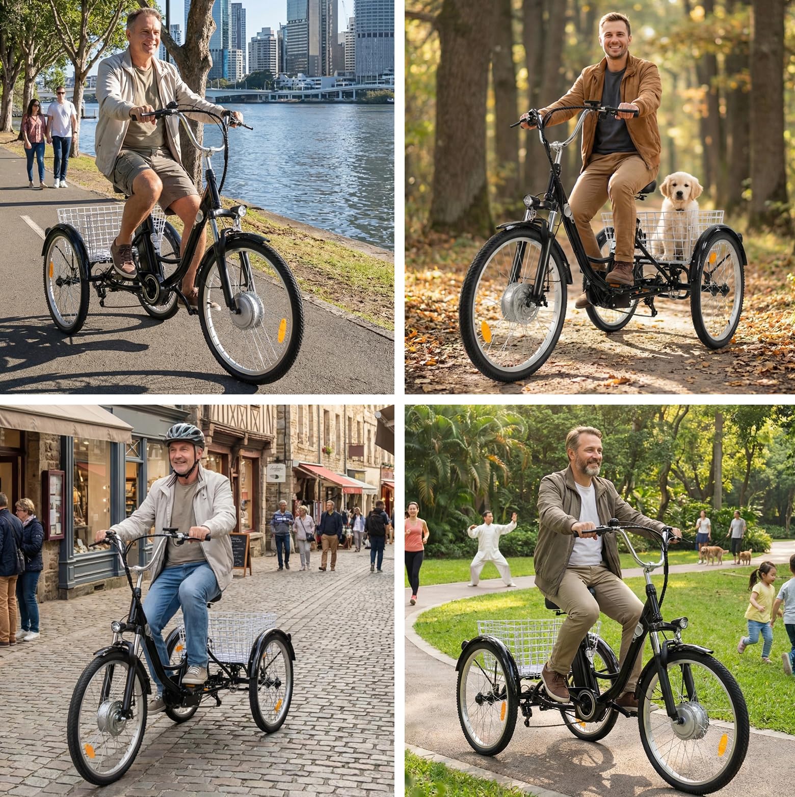 Triciclo eléctrico para adultos M300 Batería extraíble de 36 V 15 Ah Neumáticos antideslizantes y resistentes al desgaste de 24 x 2,125 pulgadas Triciclo de camping Triciclo de transporte para