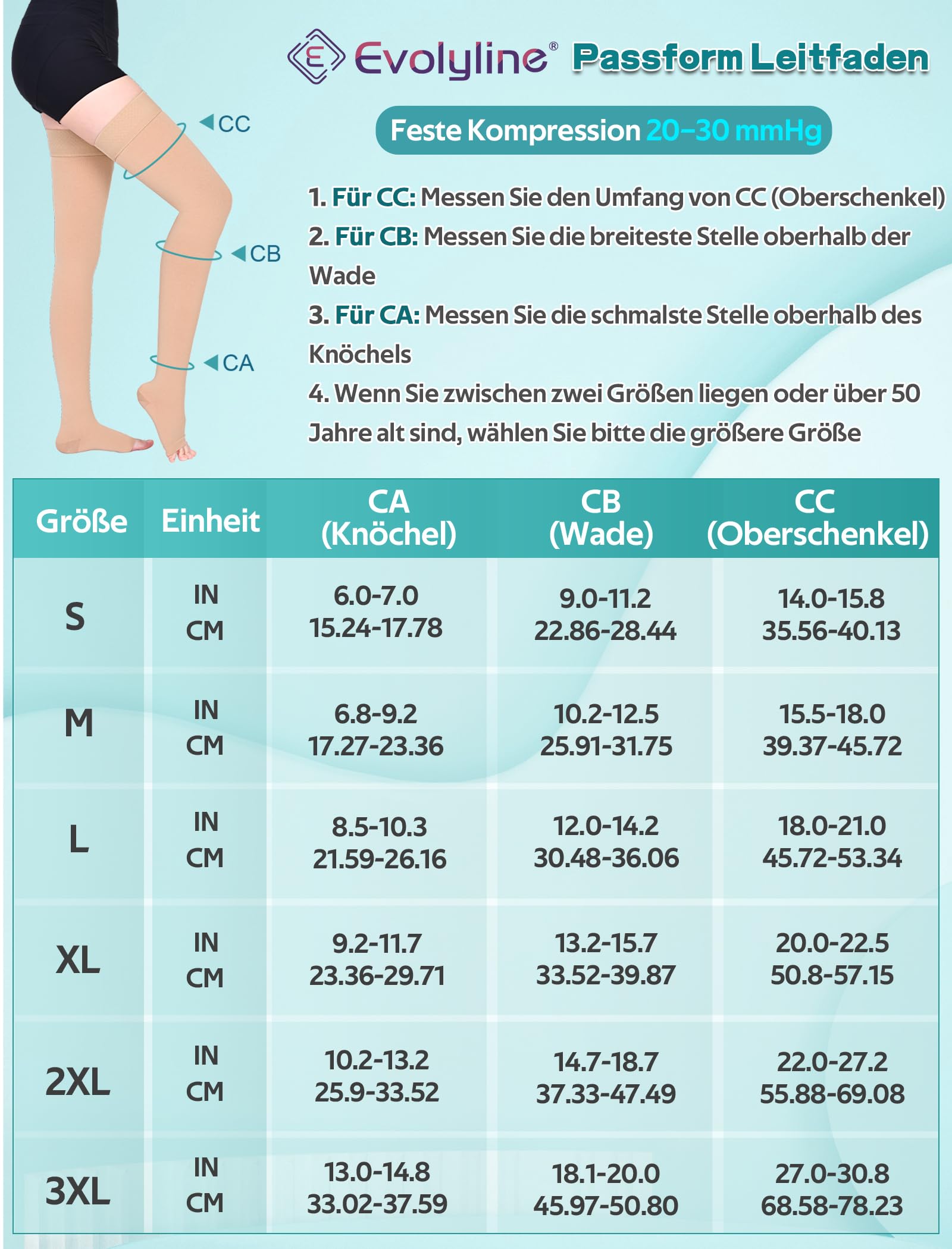 Lot de 2 paires de bas de compression médicaux de 20 à 30 mmHg pour homme et femme classe 2 - Bas de contention longs - Bout ouvert - Avec bande en silicone - Pour varices, œdèmes, vol