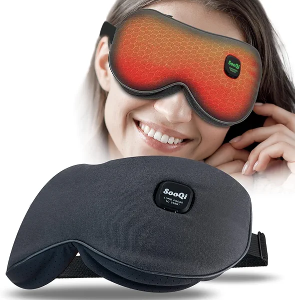 SooQi Rechargeable Cordless Heated Eye Mask - Weighted Compress with Graphene Heating for Dry Eyes, Fatigue, Sleep, and Travel