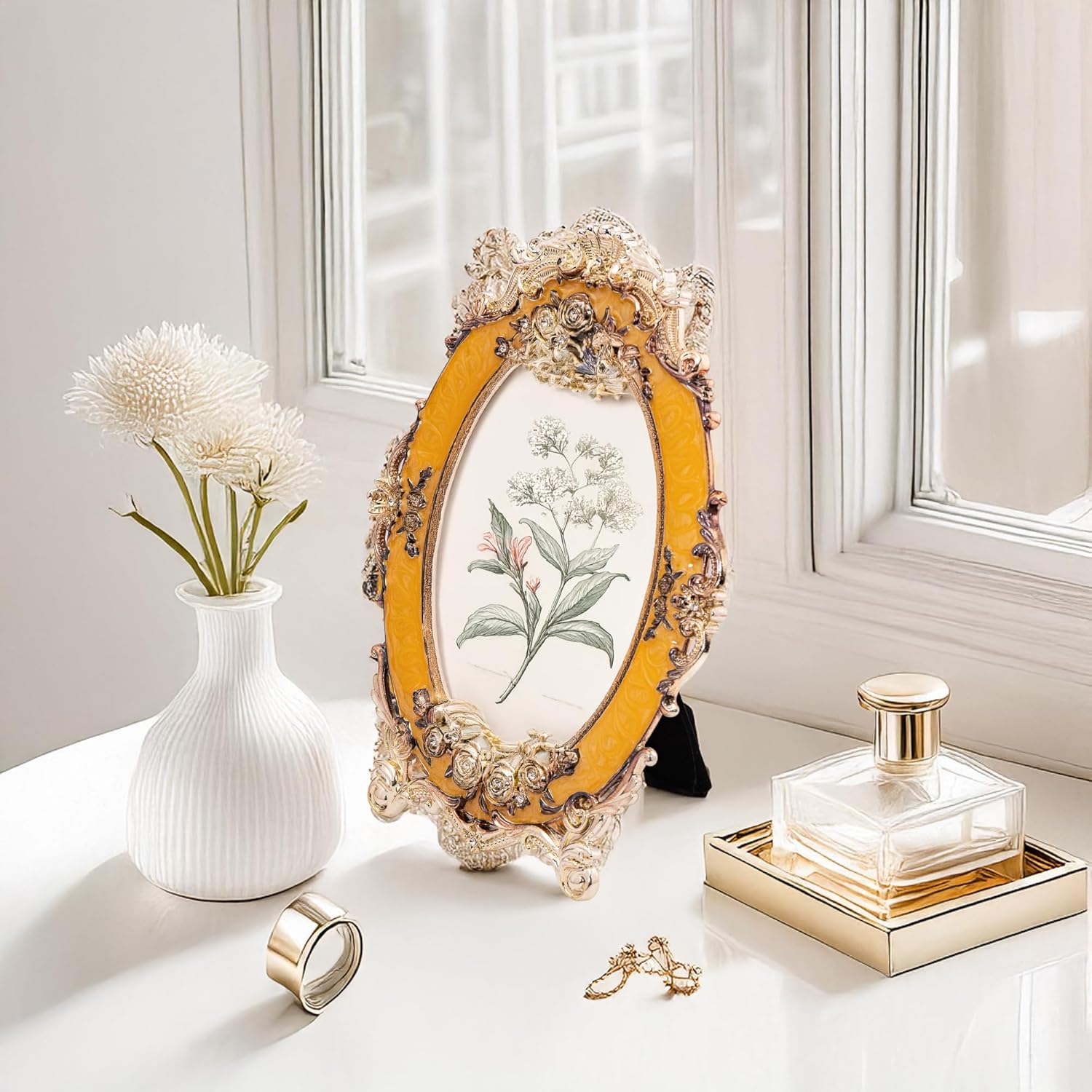 Dev Aastha 3D Oval Shape Premium Table Photo Frame | Home Decor Office Bedroom Decor Photo Frame Items | Aesthetic Anniversary Birthday Wedding Marriage Couple Gifts | Yellow