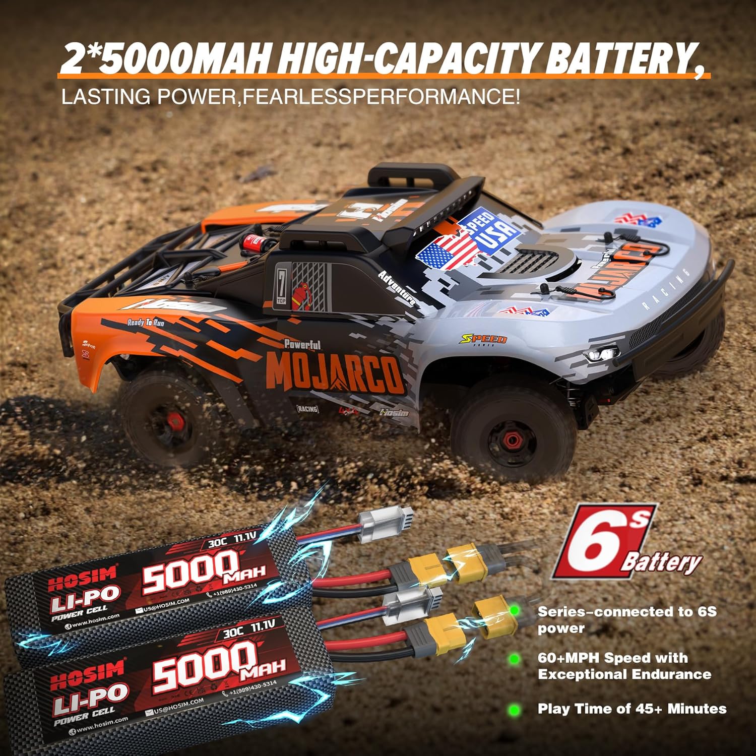 Hosim 6S RTR 1/8 Brushless Fast RC Cars for Adult Fast 60mph, Mojarco Professional Hobby Grade Short Course RC Truck 4x4 Off Road, Electric High Speed Remote Control Car Waterproof Monster Trucks