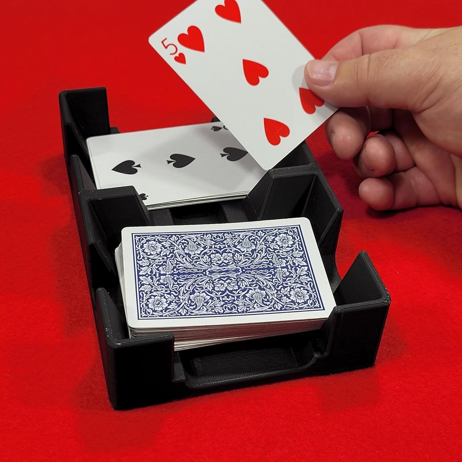 Two Deck Plastic Playing Card Tray, Holds 1 Deck on Each Side - Non-Swivel Design with Felt on Bottom - Used for Draw/Discard Games - Made in USA (Black)