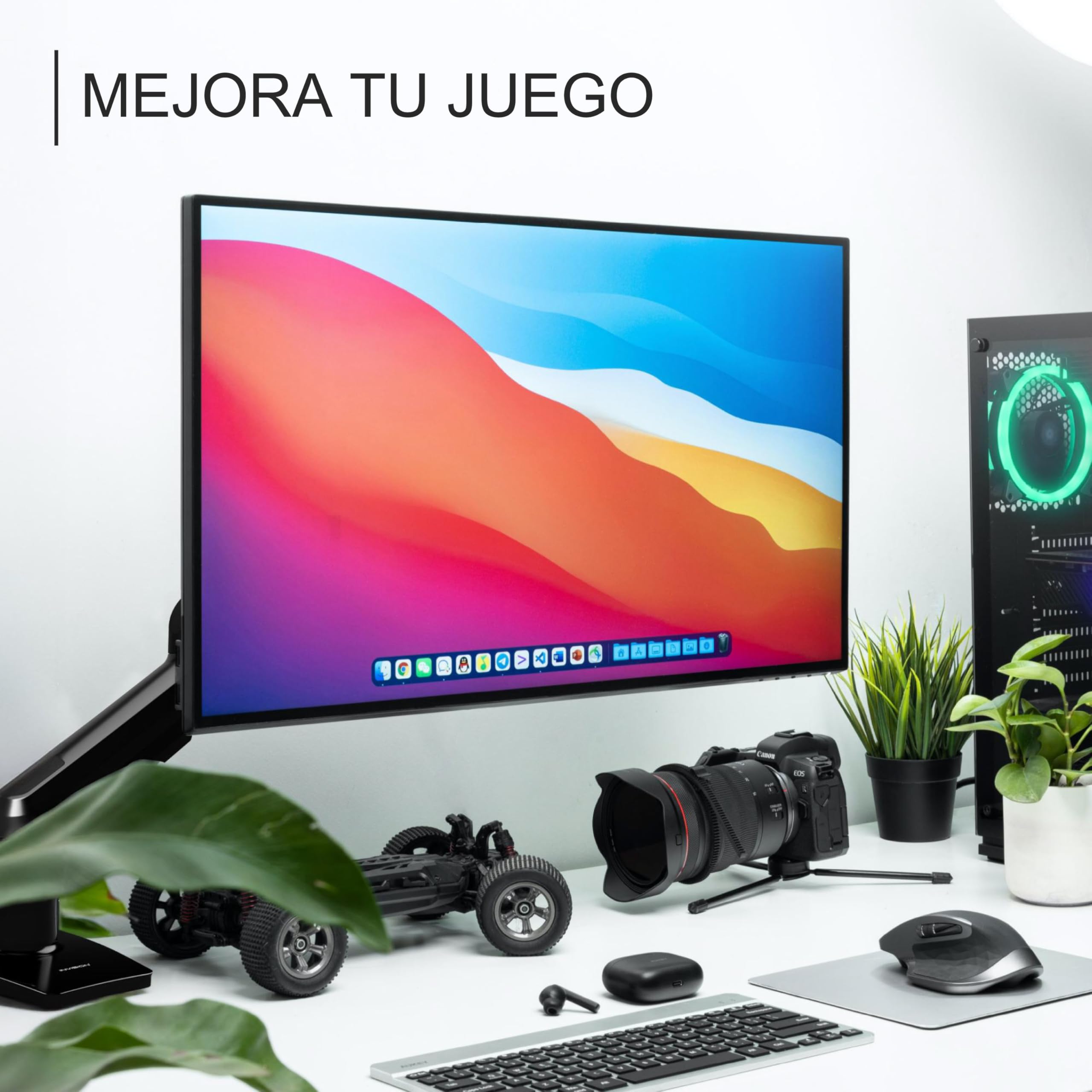 Invision Soporte Monitor Brazo para Pantallas 19-32 Pulgadas, VESA 75/100mm, Abrazadera Escritorio Soporte, Ajuste de Altura con Inclinación, Giratorio, Rotar, Capacidad Carga 2-9kg MX200 Brazo Único