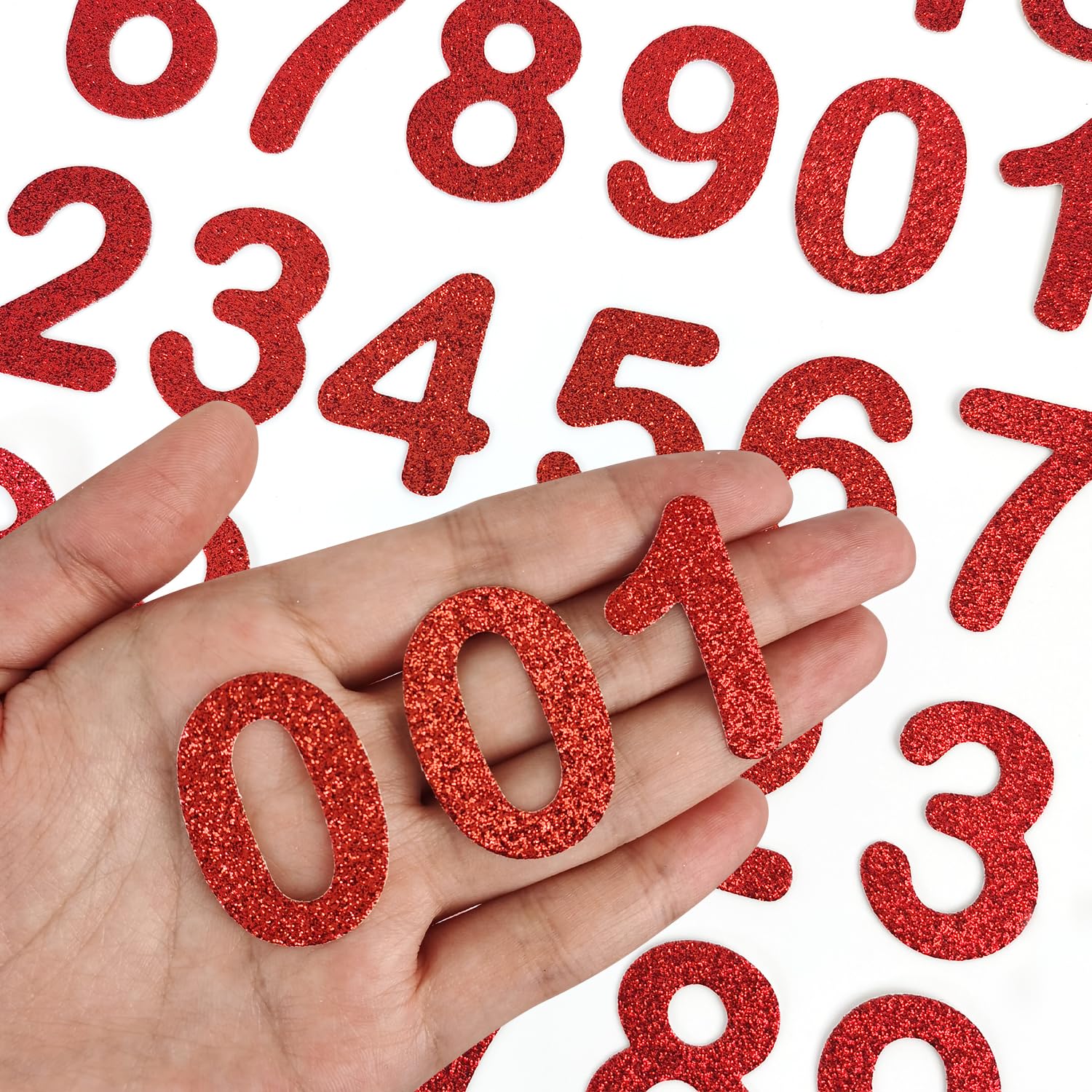 30 Pcs Glitter Number 0 to 9 Iron-on Numbers, for Jackets, Backpacks, Hats and Shirts - Red