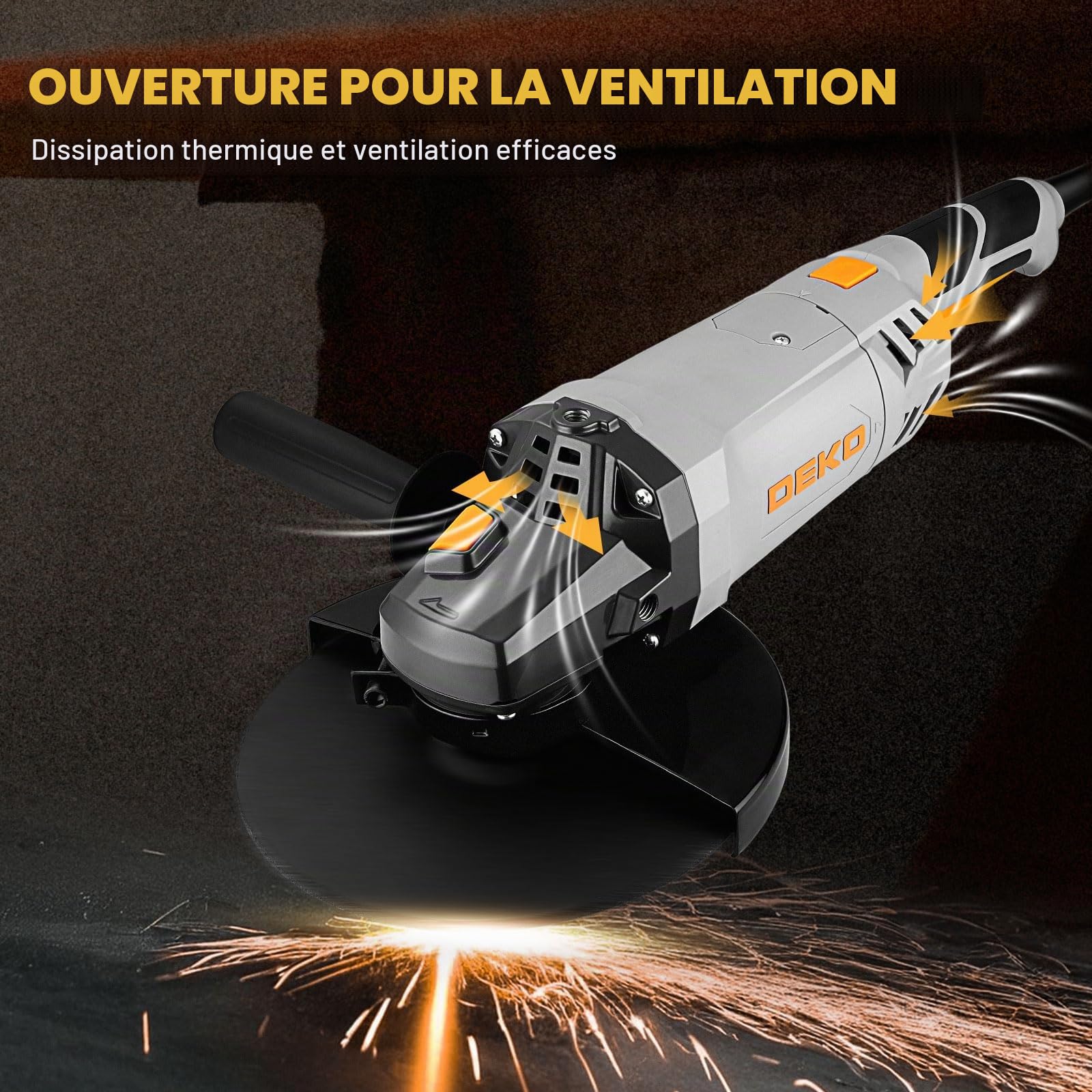 DEKOPRO Meuleuse d'Angle 2200W φ230 mm Poignée Auxiliaire, pour Couper, Polir et Poncer