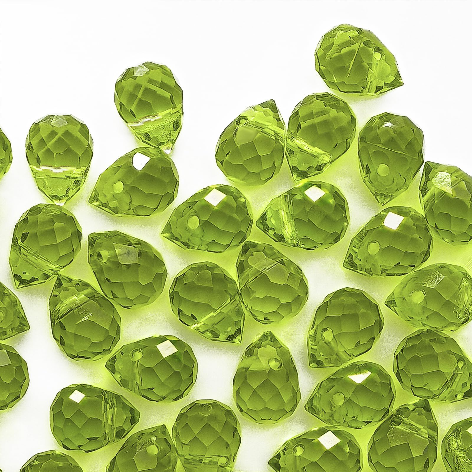 Nexlynk 100PCS Crystal Glass Beads, 8×10mm Olive Green Faceted Teardrop Shape Beads, Shiny Crystal Bead Bulk for Jewellery Making, Necklace Bracelet Earring DIY Craft Projects