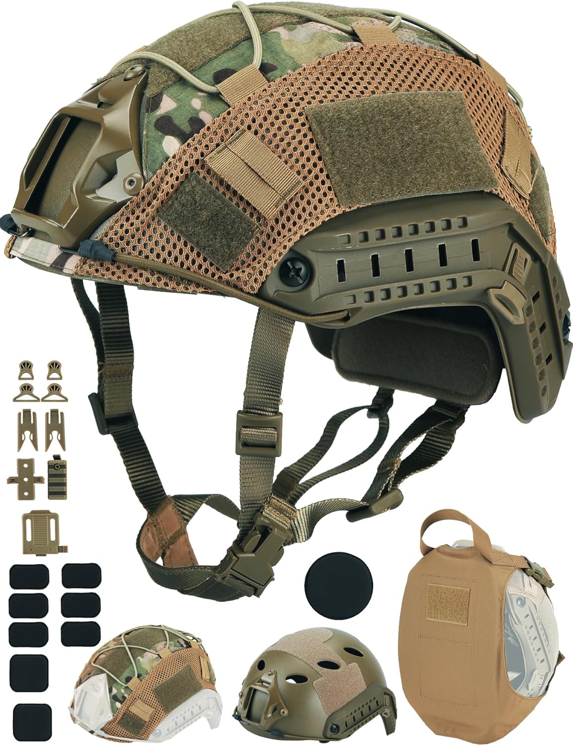 Airsoft Tactical Fast Helmet with Fast Release Helmet Bag Set，PJ Type Tactical Paintball Helmet for Outdoor Sports Game