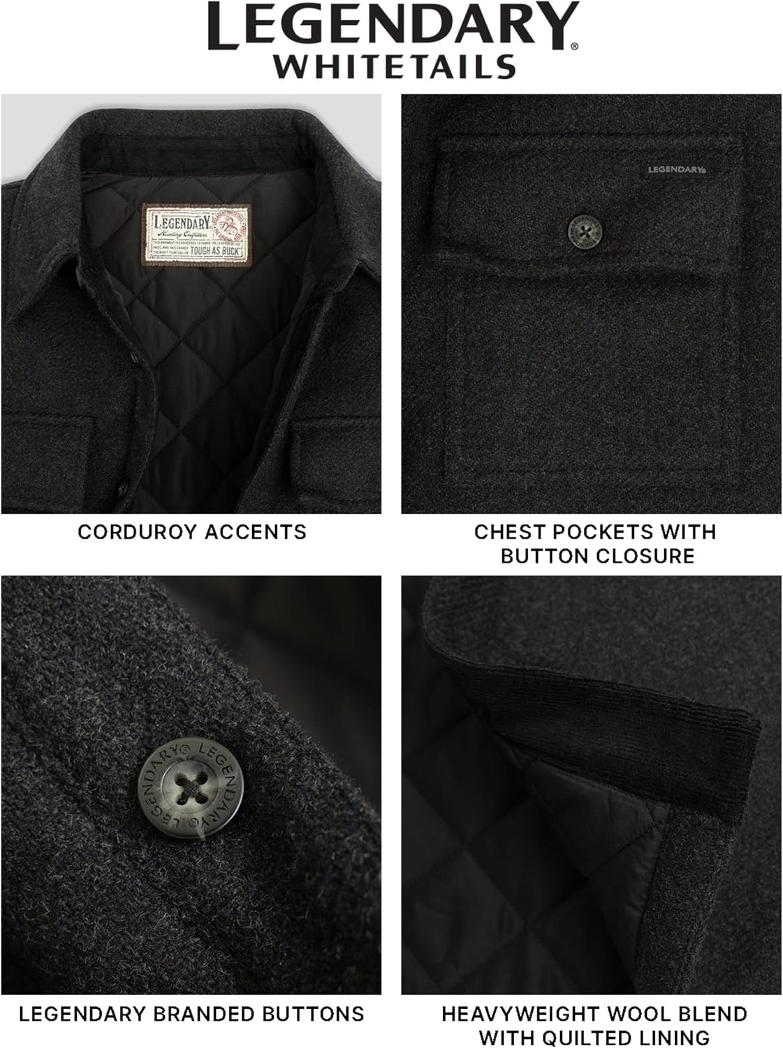 Legendary Whitetails Mens Button Up Wool Insulated Shirt Jacket