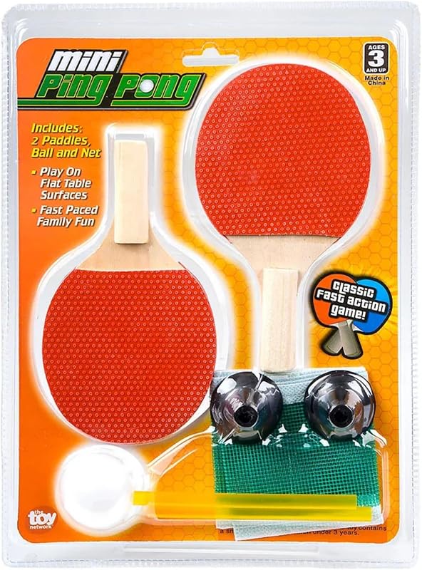 Mini juego de ping pong - Tenis de mesa - 2 palas, pelota de ping pong y red - Juguete con tarjeta individual para mayores de 8 años