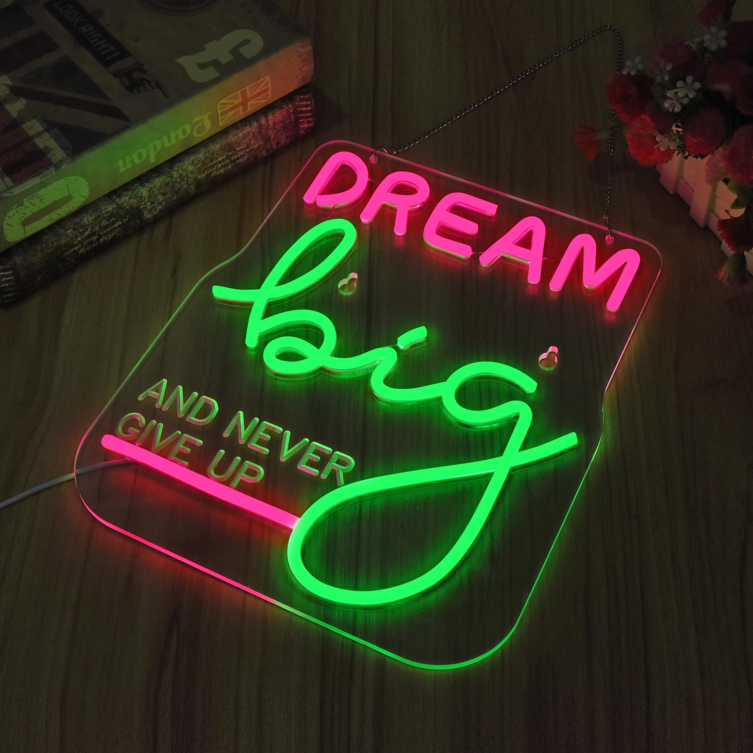 Dream Big LED Neon Sign - Motivational Wall Decor for Office & Home - Teen Girls Bedroom Decor & Gym Wall Art - Inspiring Gifts for Women, Teens (14x12 Inch)