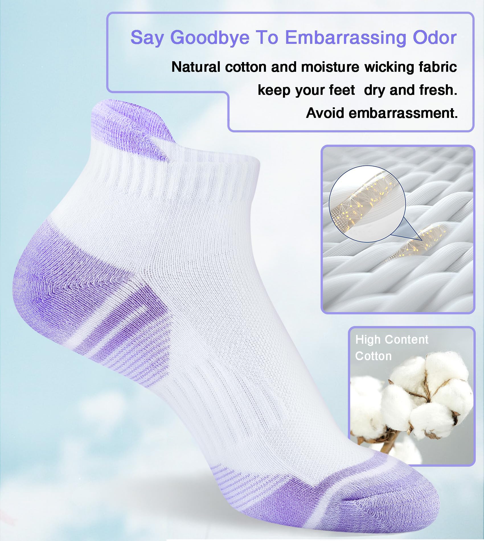 Damen Sneaker Socken Gepolsterte Anti-Blasen Baumwolle Atmungsaktives Sportsocken Kurze Knöchelsocken Laufsocken Mit Fersenlasche 5 Paar 36-41
