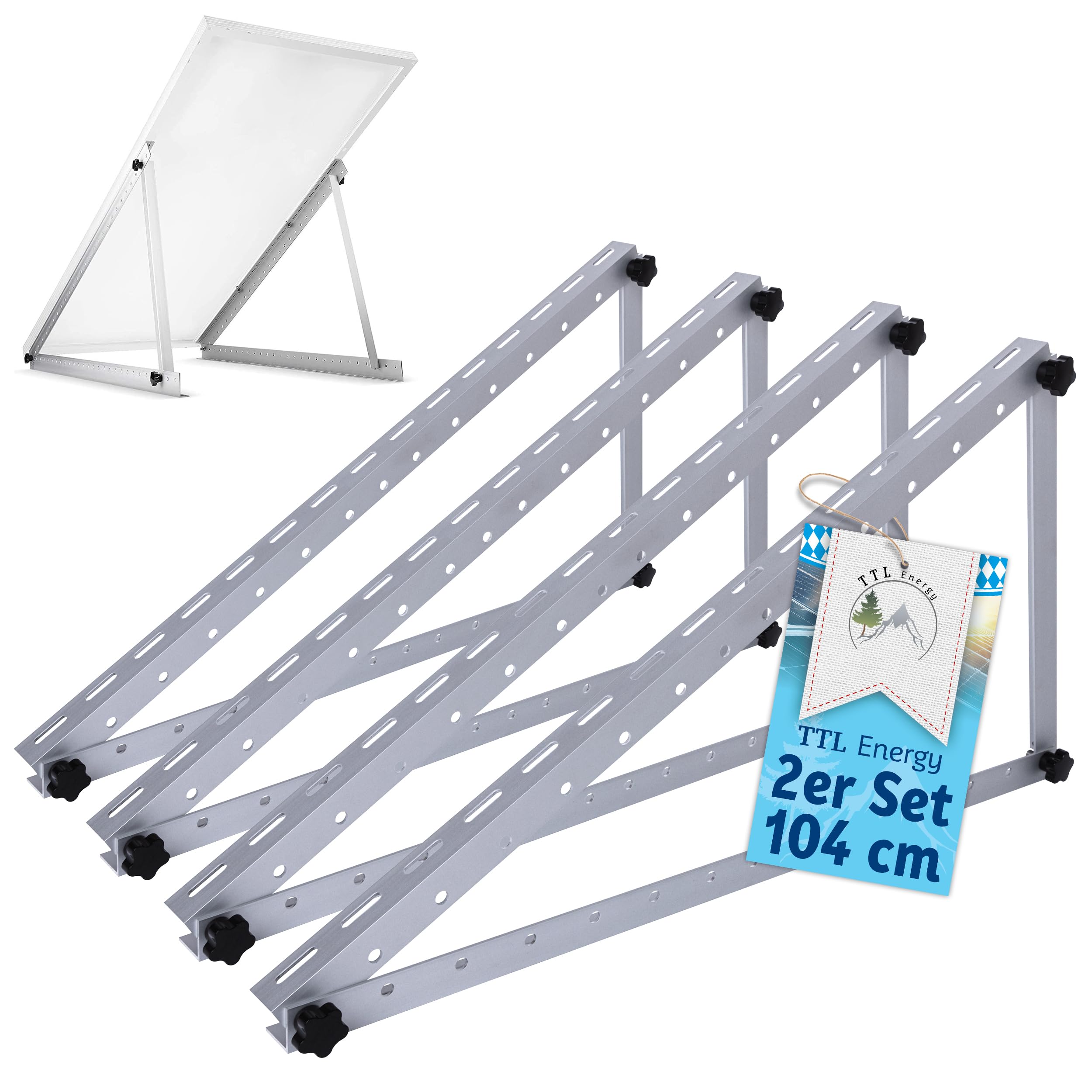 Solarmodul Halterung Alu 104 cm 41“ 4er Set 2 Paar - 0-90° Winkel einstellbar Montage & Befestigungs Set für Flachdach Aufständerung Balkonkraftwerk Solarpanel auf Balkon Garage Wand