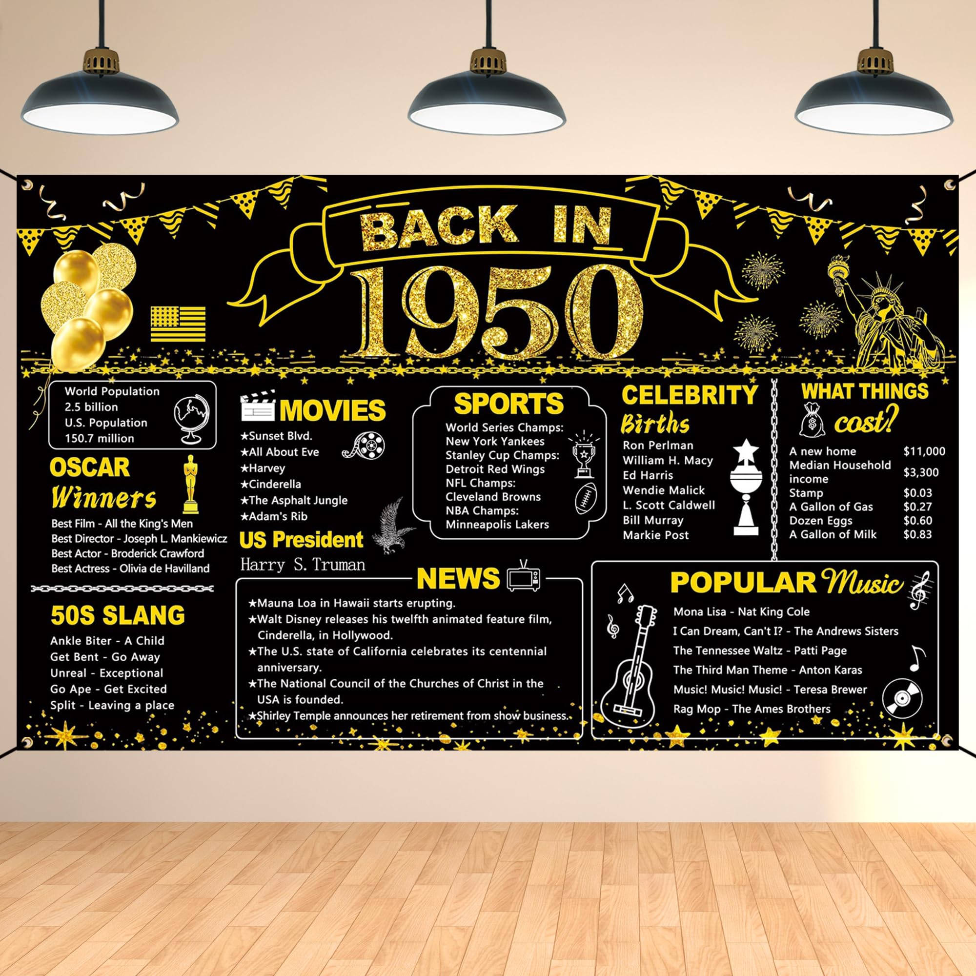 Amazon.com: DARUNAXY 75th Birthday Black Gold Party Decoration, Back in ...