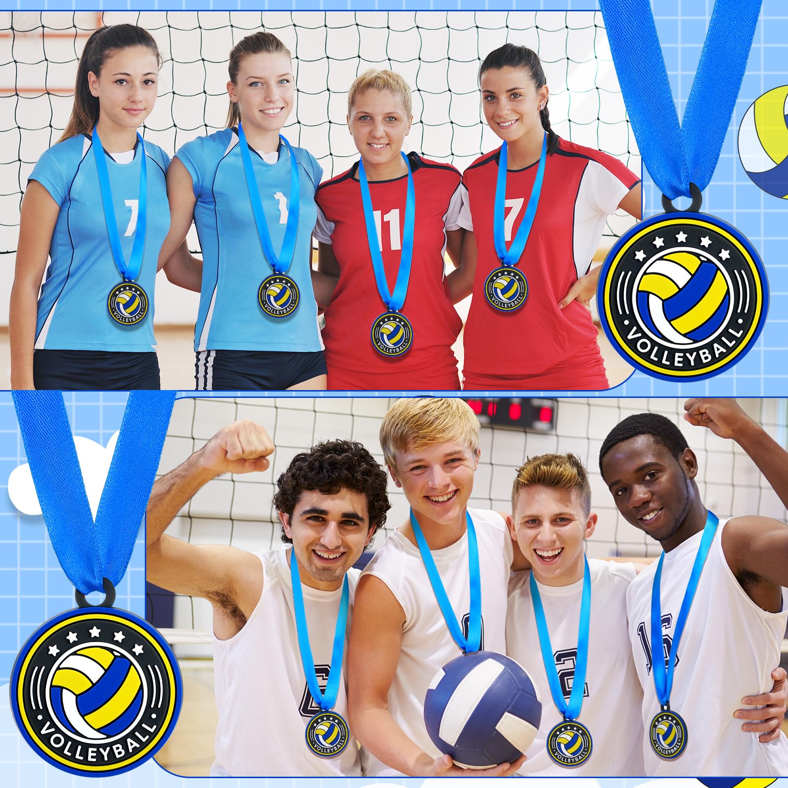 24 medallas Deportivas de Goma de 2 Pulgadas con Cintas, trofeos Ligeros de participación en Equipo para Adultos, ganadores, Regalos de Fiesta, 24 Unidades