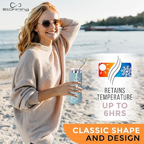 Miniatura 3 de Vaso de acero inoxidable con popote y tapa, vaso personalizado de 20 onzas, vaso aislado de doble pared al vacío, taza de viaje delgada (azul