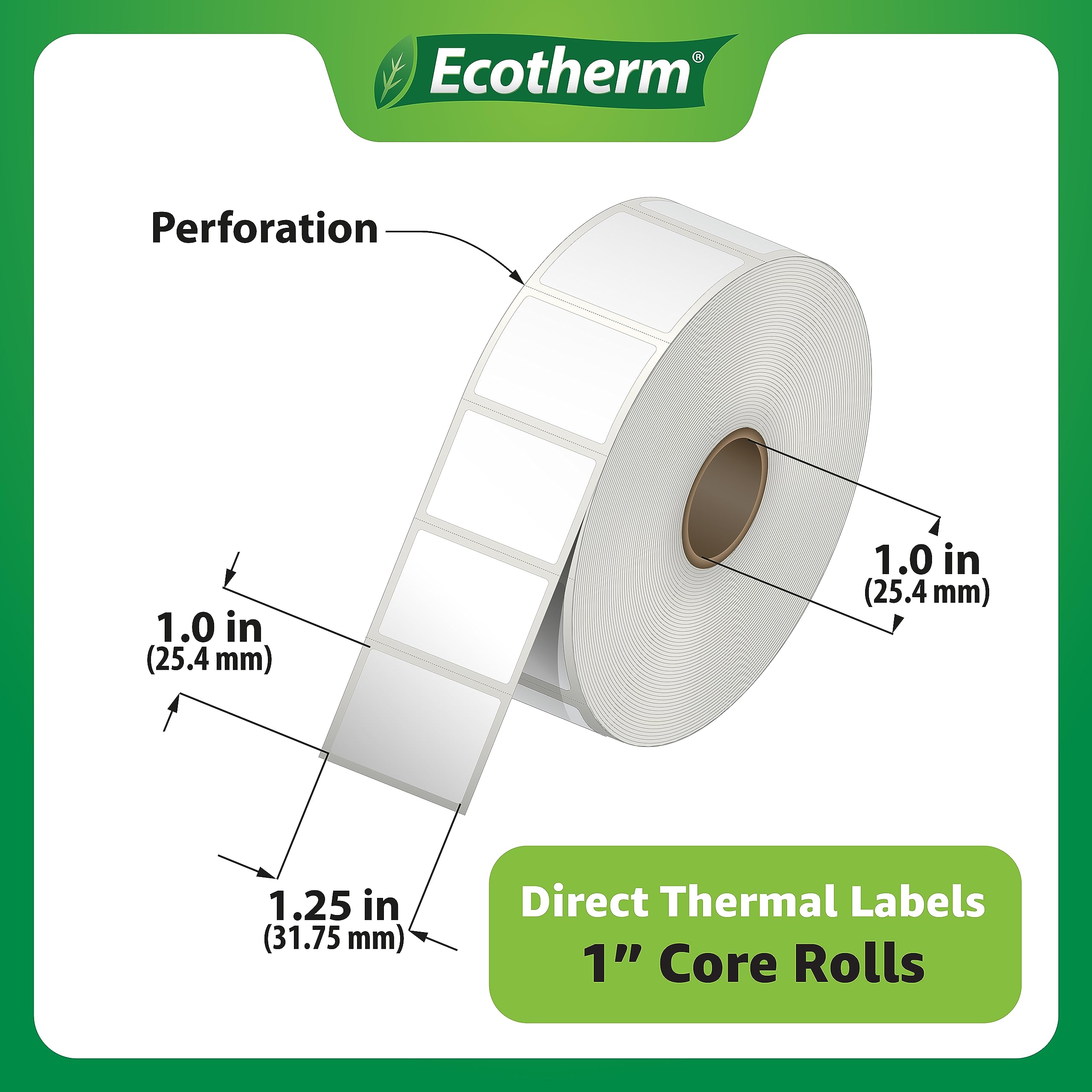 Thermo-Etiketten, 3,2 x 2,5 cm, 4 Rollen, 1.380 Etiketten/Rolle, insgesamt 5.520, passend für Zebra, Munbyn, Rollo, Godex, Arkscan, iDPRT, Offnova Thermodrucker, blanko, weiß, selbstklebende Aufkleber
