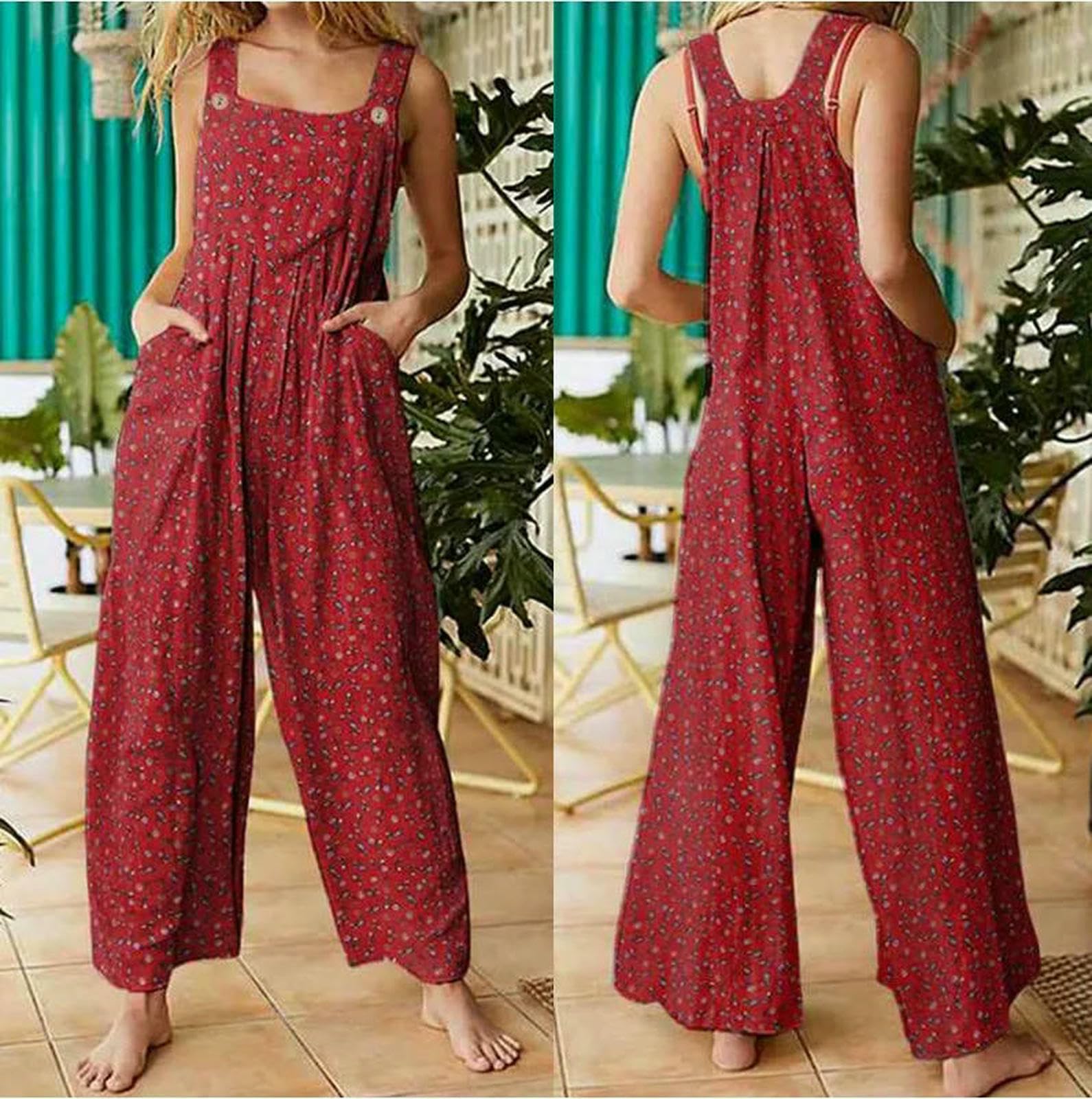 Mono De Verano Mono Holgado Informal De Verano para Mujer con Estampado Floral.