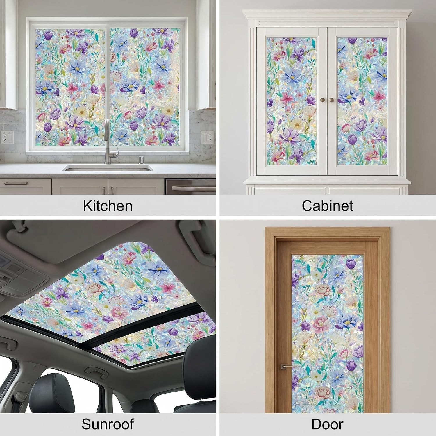 Coavas Rainbow Automotive Window Tint Stained Glass UV Privacy Static Film | Car Sunroof & Home Window Rainbow Cling. Static Vinyl, No Glue. Blocks 99% UV. Reusable (Summer Florals, 23.6 x 78.7 inch)