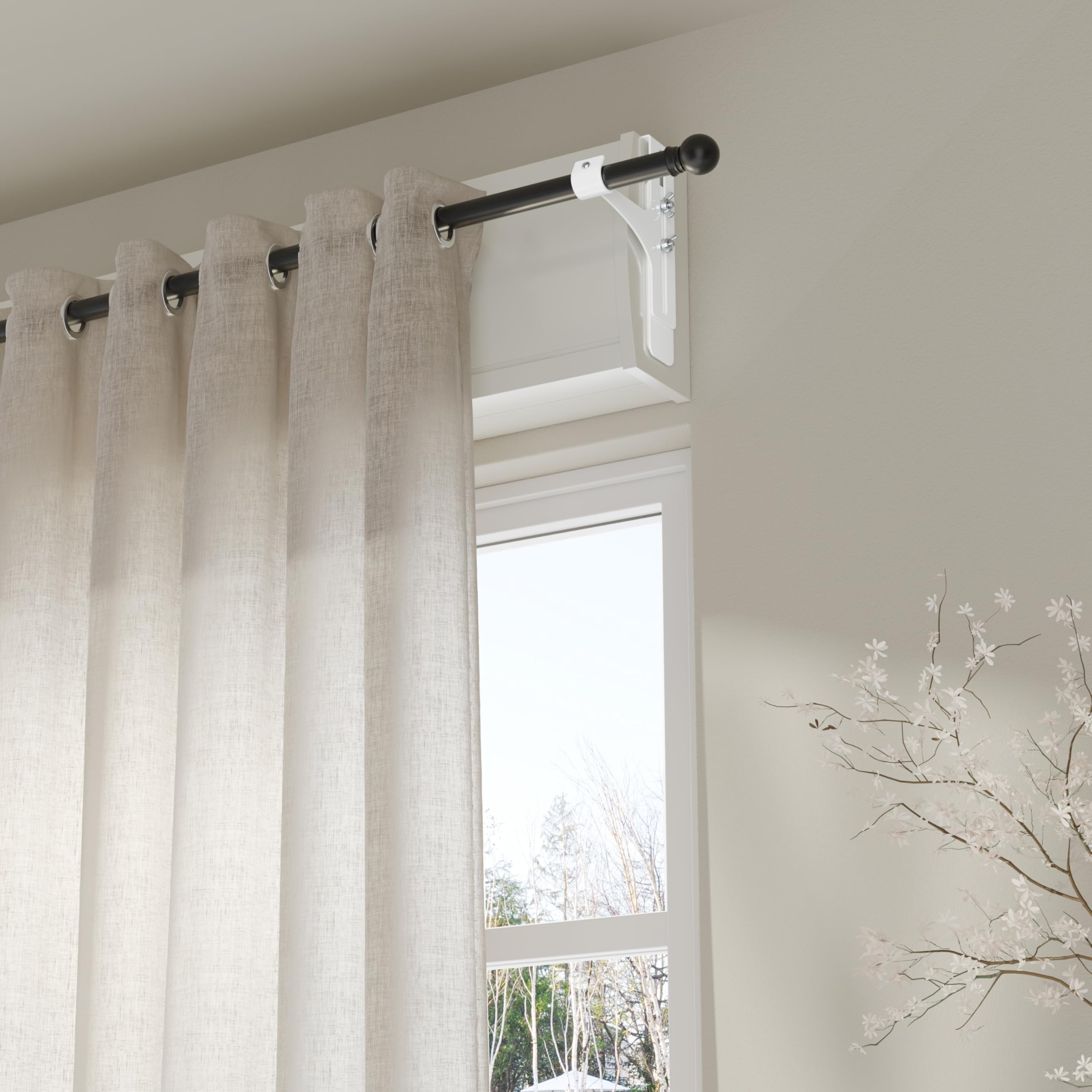 Set di 2 supporti per aste per tende senza foratura, in metallo e resistenti, adatti a tutti i cassonetti per tapparelle, Ø20-28 mm, asta per tende senza foratura cassonetto per tapparelle, bianco