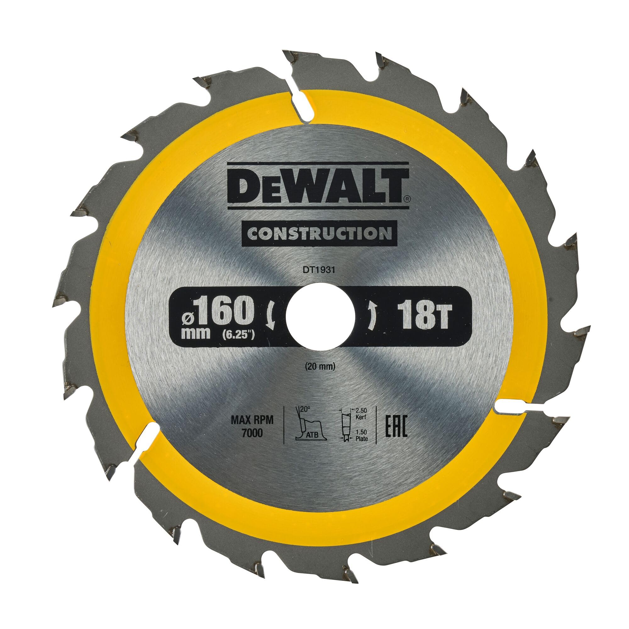 DEWALT DT1931-QZ Portable Construction Circular Saw Blade 160 x 20...