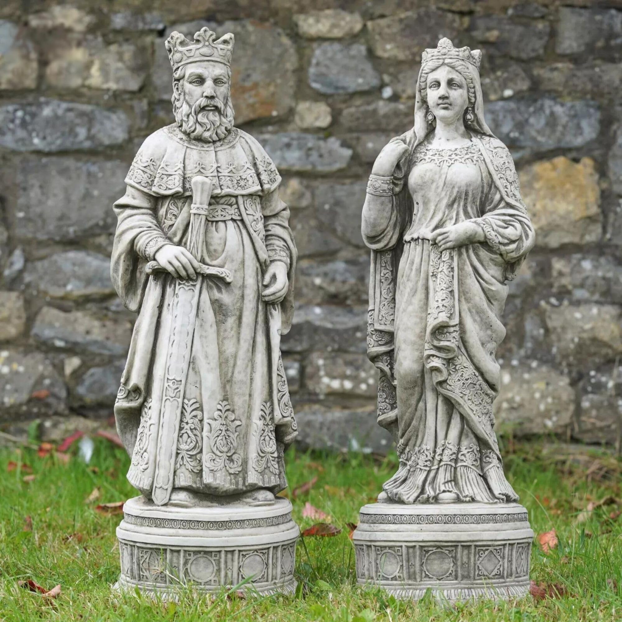 King Queen XL Stone Statue | Large Arthur Guinevere Outdoor Garden