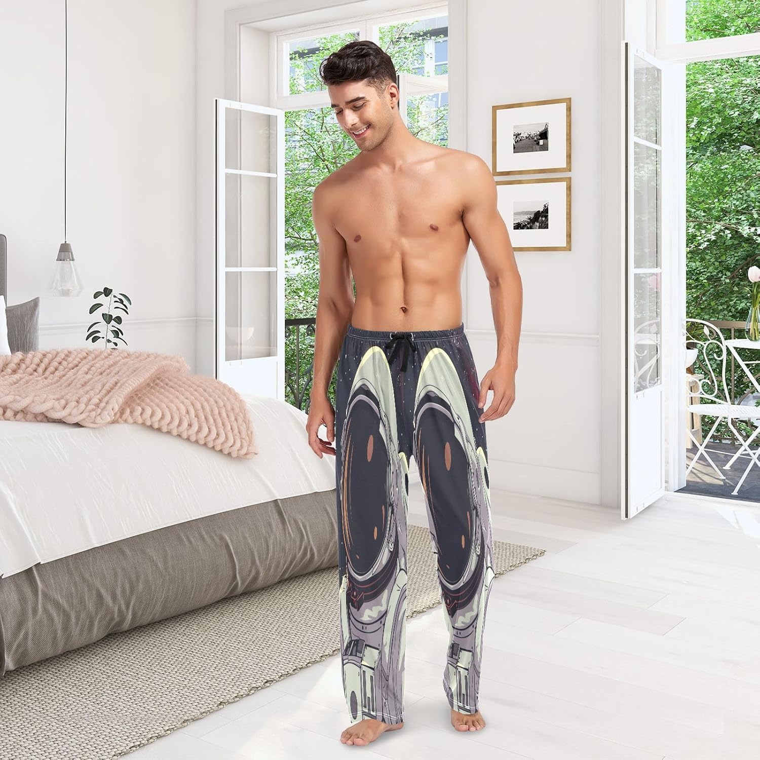 ALAZA Astronaut Portrait Starry Sky Men's Pajama Pants Men Cotton Pajama Bottoms with Pockets, S