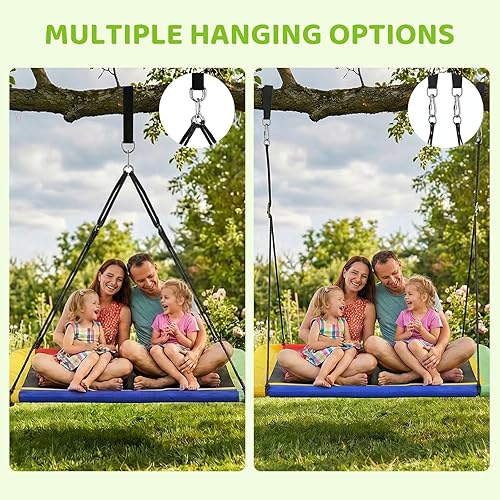 Miniatura 7 de Columpio de árbol de plataforma rectangular de 60 pulgadas para niños y adultos, columpio volador gigante con correa ajustable para colgar, tela de