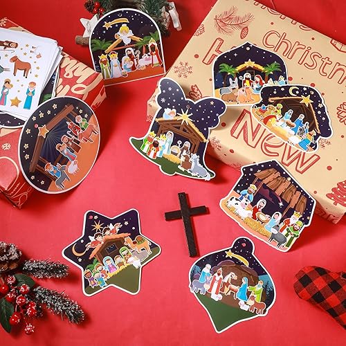 Miniatura 4 de Faccito Kit de manualidades de belén de Navidad de 48 piezas para hacer un belén, kit de manualidades, calcomanías religiosas de belén, kit de