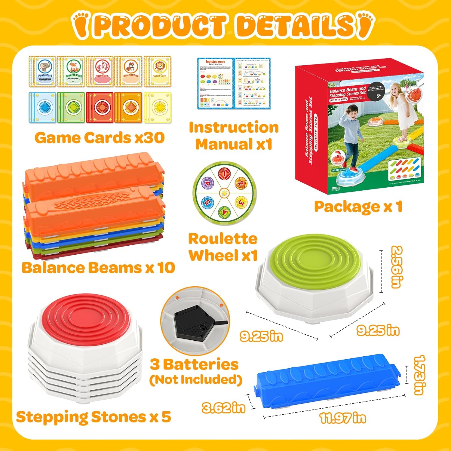 15PCS Rainbow Stepping Balance Beam Stones for Kids Toddlers - Indoor & Outdoor Sensory Toys for Outside Play Games,With Light Up&Music Non-Slip Jumping Blocks for Obstacle Course Boy Girl Gifts
