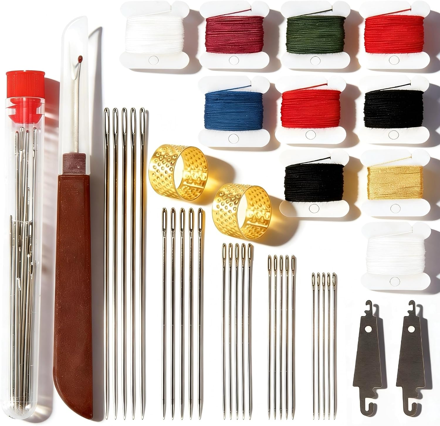RZHHTTQ 41PCS Big Eye Steel Sewing Needles Kit - Stainless Steel Needles for Hand Sewing with Thread Ripper, Needle Threaders, Thread and Thimbles for Quilting, Denim Repair & DIY Craft