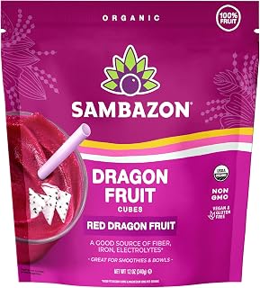 Sambazon Organic Red Dragon Fruit Cubes, 12 oz - Frozen Superfruit for Smoothies, Acai Bowls & Nutrient Boost