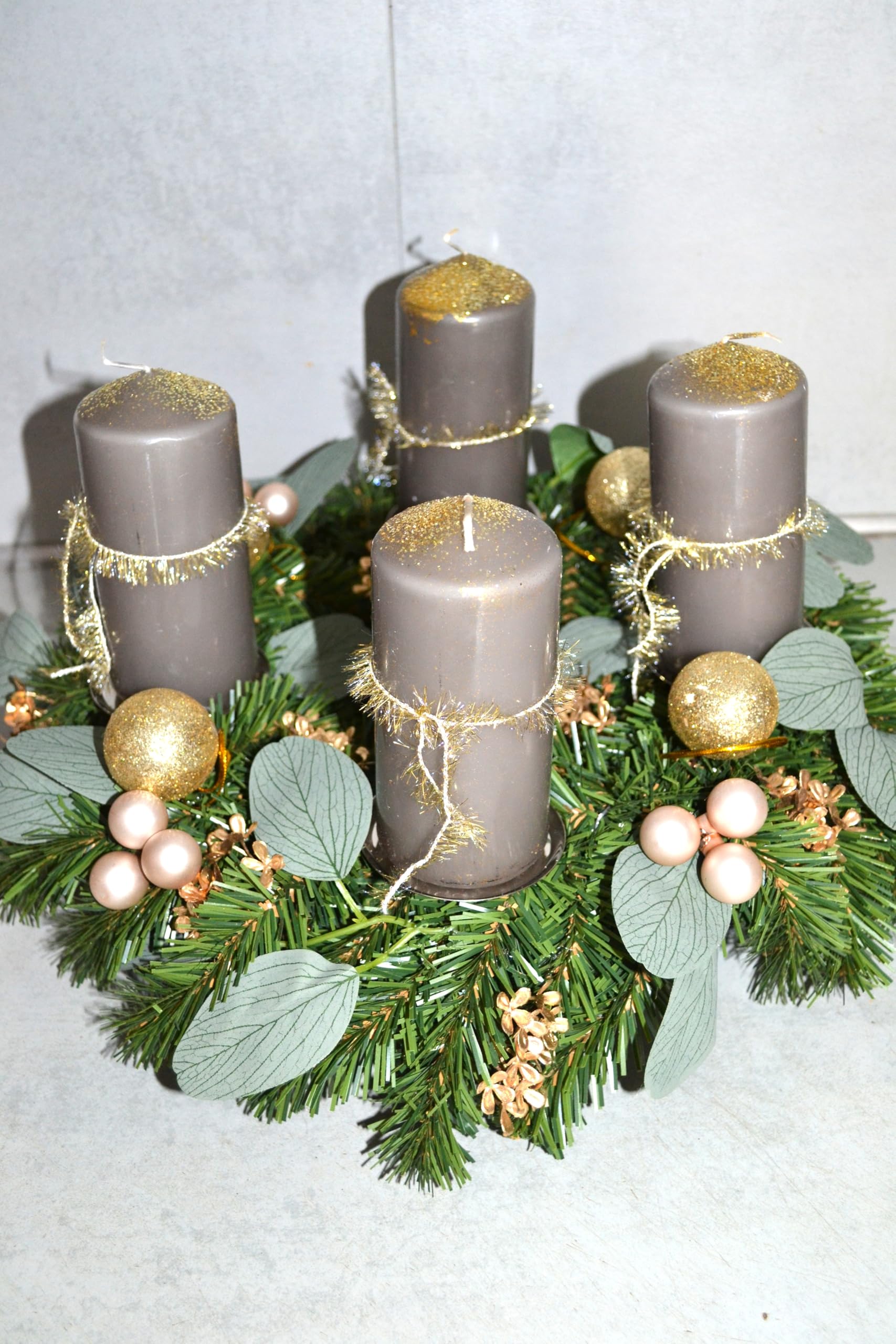 Adventskranz künstlich Taupe Gold 40 cm Weihnachten Advent Gesteck Adventkranz