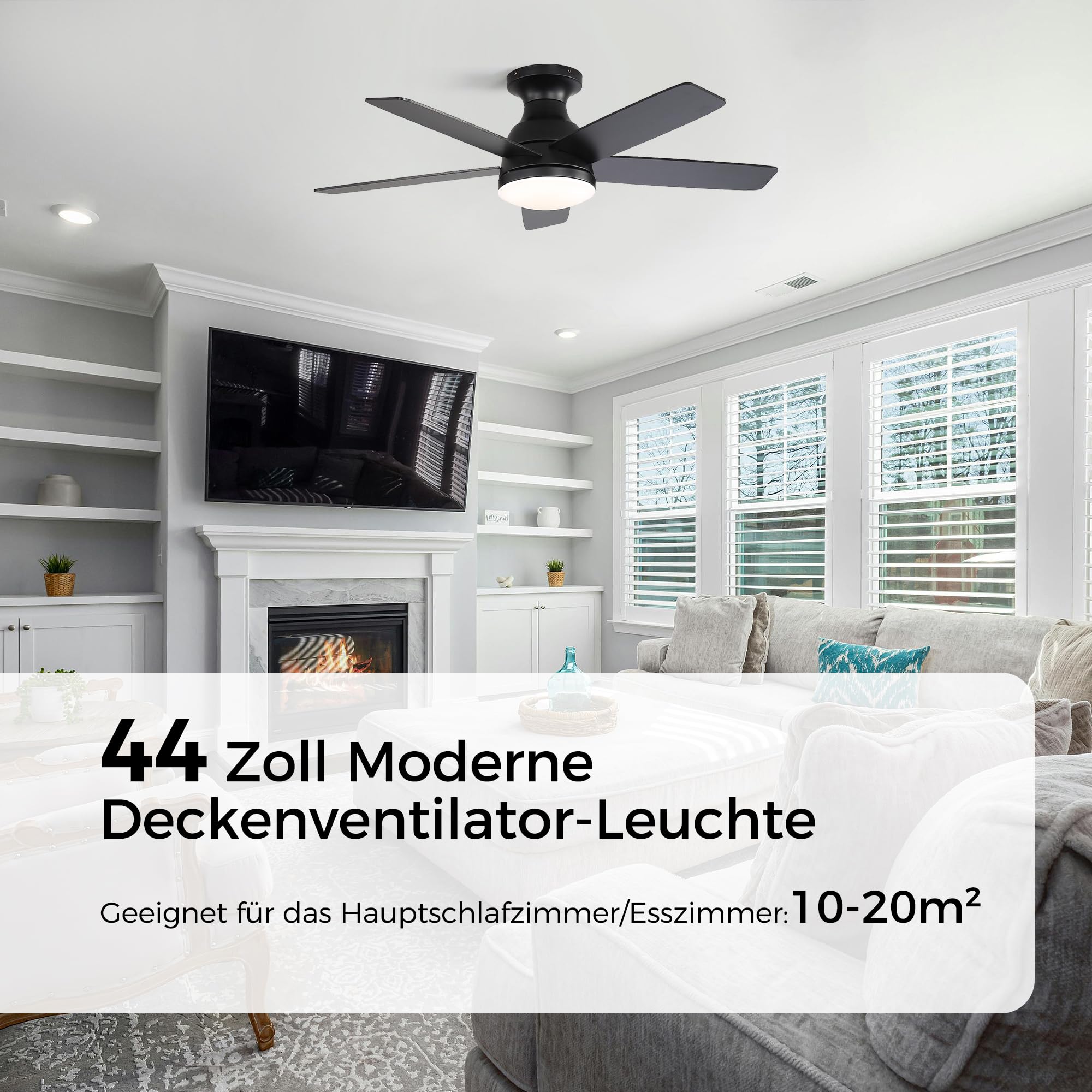 OZENAOS Deckenventilator mit Beleuchtung 112 cm, Leiser 33W DC Motor Ventilator Deckenlampe mit Fernbedienung, 6 Windstufen & Timer, LED Dimmbar 3000-6000K,1700LM, für Wohnzimmer Schlafzimmer