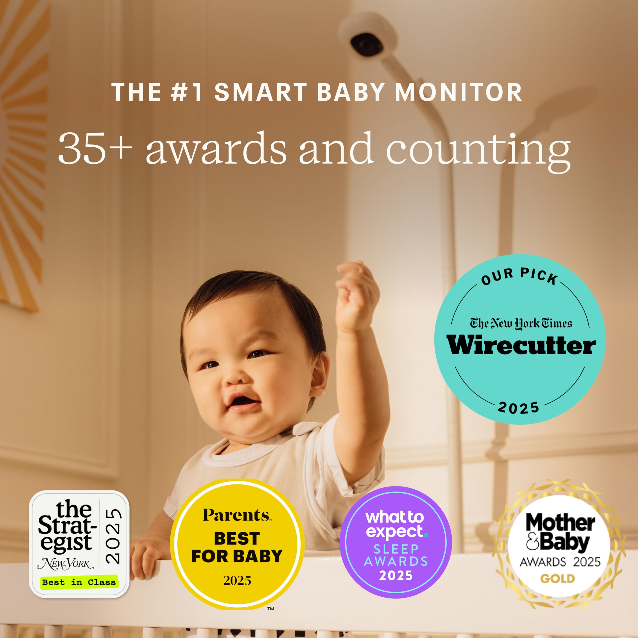 Nanit Ensemble Moniteur de bébé Professionnel Wi-FI 1080p, Alerte de Pleurs et de toux, Suivi du Sommeil, Support Mural, Surveillance des mouvements respiratoires, Compatible avec Smartphones et