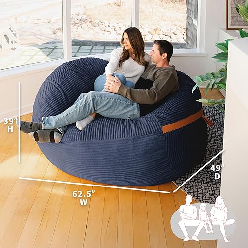 Miniatura 367 de Big Joe Fuf - Puf extragrande (XXL) relleno de espuma con funda extraíble, color niebla Lenox, poliéster tejido duradero, 6 pies, gigante Negro